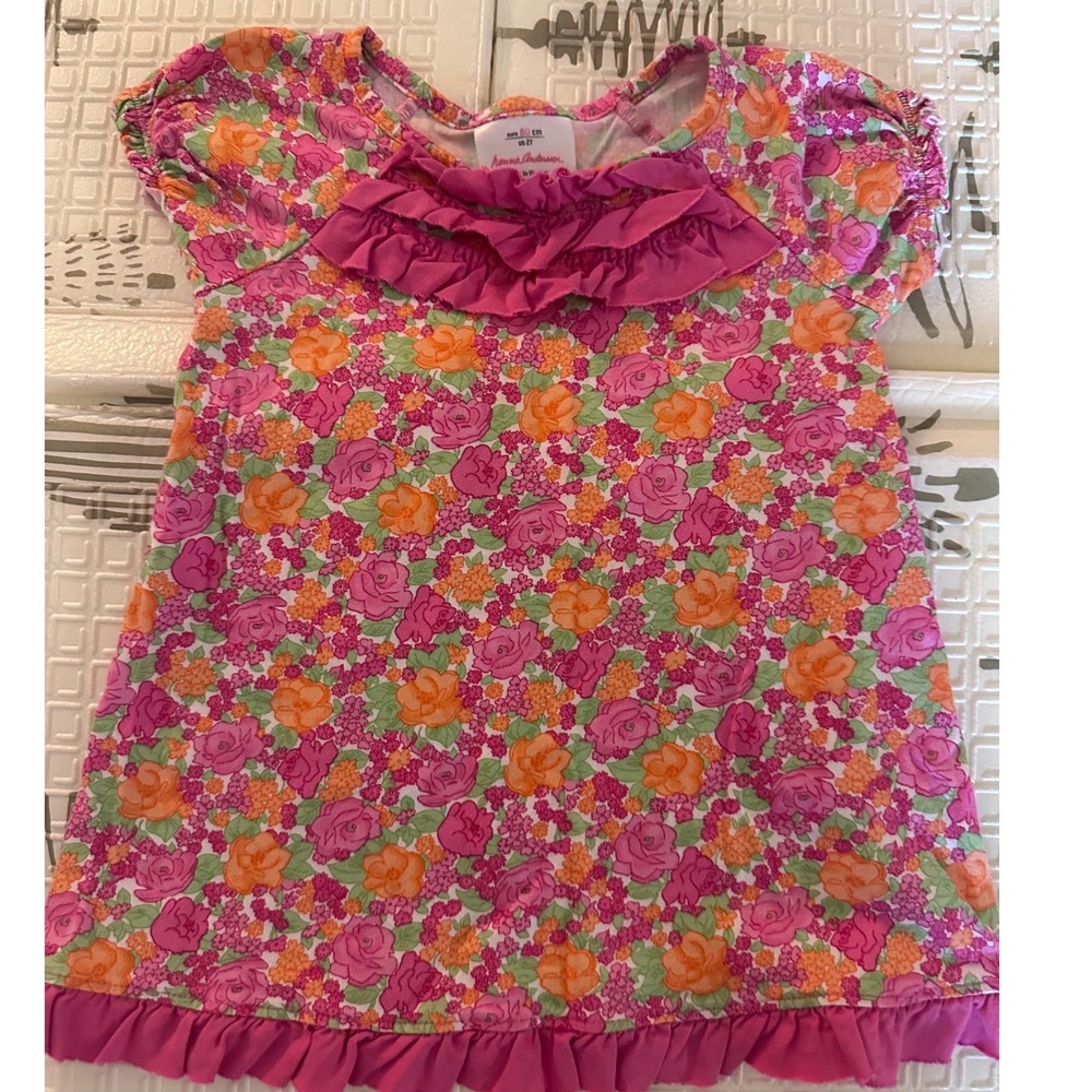 Hanna Andersson Toddler Girls Floral Ruffle Tunic Top Pink Orange 2T 80cm